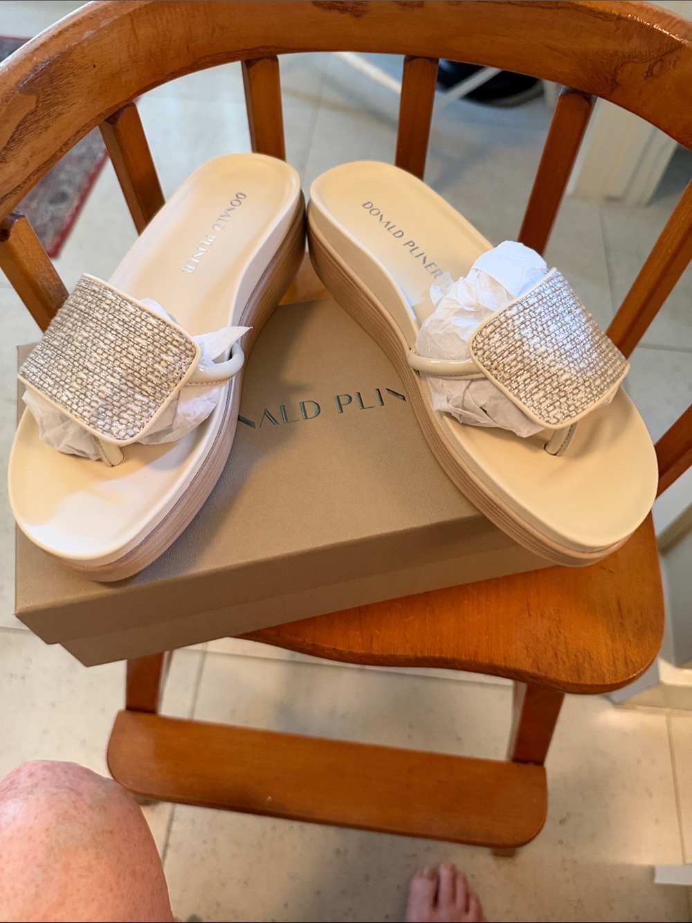 Donald J. Pliner Ivory Wedge Slide Mules with Sparkle Strap